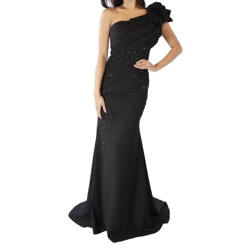 Terani Couture Black One Shoulder Dress